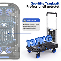 Sekey klappbarer Transportwagen 2-in-1 mit Einkaufskorb – Plattformwagen bis 137 kg, 360° Lenkrollen, 3-fach höhenverstellbarer Griff für Garten, Einkauf & Umzug