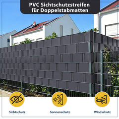 Sekey PVC Sichtschutzstreifen für Doppelstabmattenzaun – Sichtschutzband mit Befestigungsclips, UV-beständig & Wetterfest, Windschutz für Gartenzaun, Anthrazit