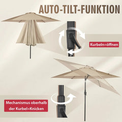 Sekey 270cm Sonnenschirm mit Kurbel, Knickbar im Sitzen, Sonnenschutz UV50+ Sekey