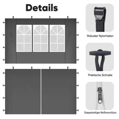 Sekey 3×3m Seitenwand für Pavillon, 2er Set, mit Reißverschlussv und Fenster Sekey