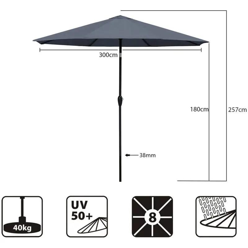 Sekey 300 cm Sonnenschirm mit Kurbel, Sonnenschutz UV50+ Sekey
