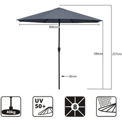 Sekey 300 cm Sonnenschirm mit Kurbel, Sonnenschutz UV50+ Sekey