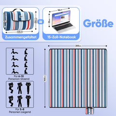 Sekey Picknickdecke – Wasserdicht & sandfest, faltbare Strandmatte mit PEVA-Unterseite, gepolstert & tragbar für Camping, Strand & Wiese – Blau-Weiß-Rote Streifen Sekey