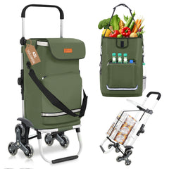 Sekey XXL Einkaufstrolley Treppensteiger 3-Rad Faltbarer Aluminium 3-in-1 Einkaufswagen mit Höhenverstellbarem Griff, Kühlfach & Getränkefach Ideal für Camping & Einkäufe