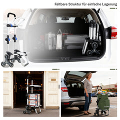 Sekey XXL Einkaufstrolley Treppensteiger 3-Rad Faltbarer Aluminium 3-in-1 Einkaufswagen mit Höhenverstellbarem Griff, Kühlfach & Getränkefach Ideal für Camping & Einkäufe