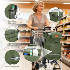 Sekey XXL Einkaufstrolley Treppensteiger 3-Rad Faltbarer Aluminium 3-in-1 Einkaufswagen mit Höhenverstellbarem Griff, Kühlfach & Getränkefach Ideal für Camping & Einkäufe