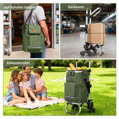 Sekey XXL Einkaufstrolley Treppensteiger 3-Rad Faltbarer Aluminium 3-in-1 Einkaufswagen mit Höhenverstellbarem Griff, Kühlfach & Getränkefach Ideal für Camping & Einkäufe