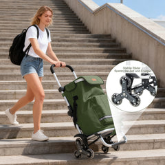 Sekey XXL Einkaufstrolley Treppensteiger 3-Rad Faltbarer Aluminium 3-in-1 Einkaufswagen mit Höhenverstellbarem Griff, Kühlfach & Getränkefach Ideal für Camping & Einkäufe