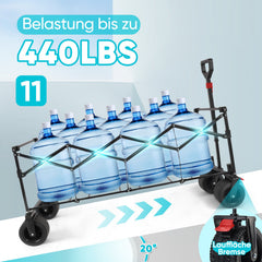 Sekey Faltbarer Bollerwagen 400 L, Extra Lang (110 cm), 200 kg Tragkraft, Schwerlast Transportwagen mit Geländerädern & Getränkehalter – Für Strand, Camping & Garten Sekey