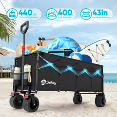 Sekey Faltbarer Bollerwagen 400 L, Extra Lang (110 cm), 200 kg Tragkraft, Schwerlast Transportwagen mit Geländerädern & Getränkehalter – Für Strand, Camping & Garten Sekey