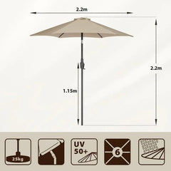 Sekey 220 cm Sonnenschirm mit Kurbel und Auto Kippen, Sonnenschutz UV50+ Sekey