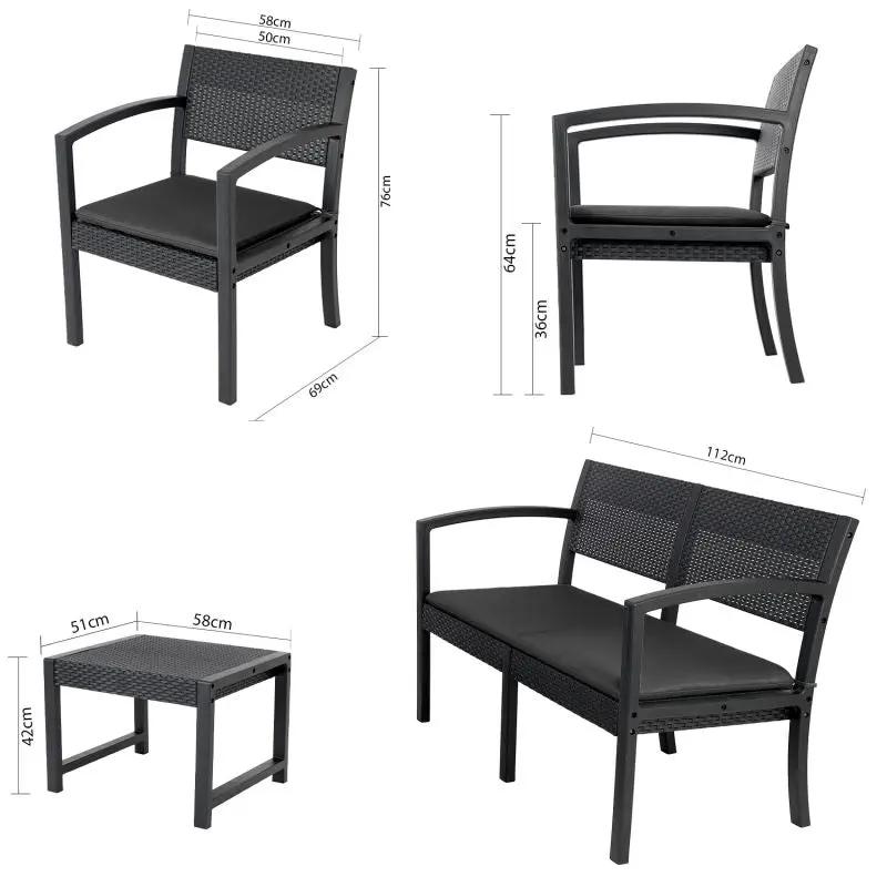 Sekey 4-teilig Gartenmöbel Set, Sofa, 2 Sessel und Gartentisch Sekey