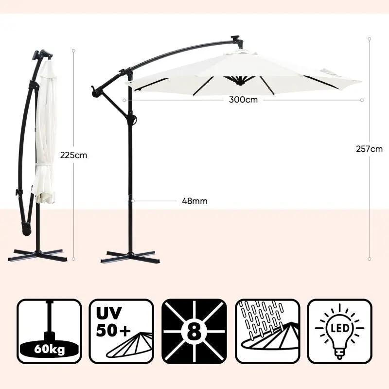 Sekey 300 cm Ampelschirm mit LED Solar Beleuchtung, Sonnenschutz UV50+ Sekey