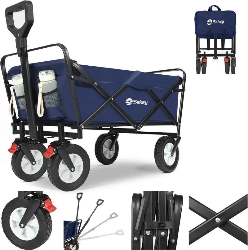 Sekey 100L / 200KG Faltbarer Bollerwagen, mit Bremsen und Vollgummirädern Sekey
