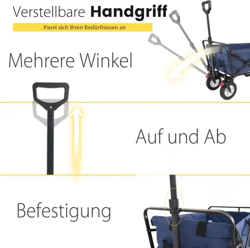 Sekey 100L / 200KG Faltbarer Bollerwagen, mit Bremsen und Vollgummirädern Sekey