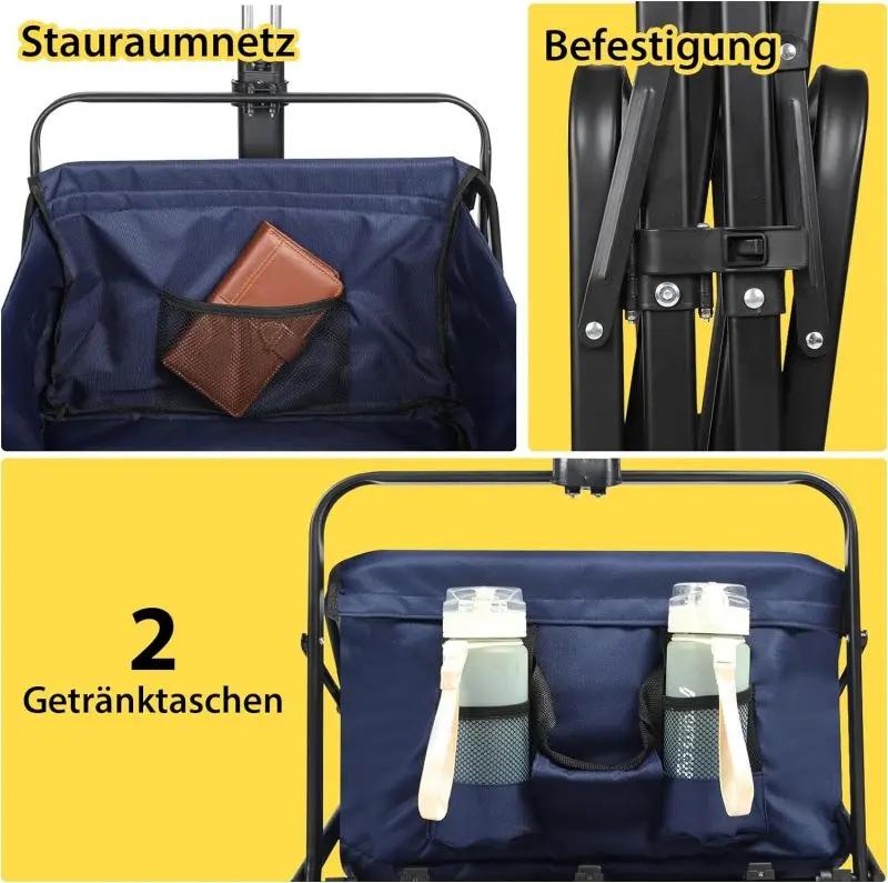 Sekey 100L / 200KG Faltbarer Bollerwagen, mit Bremsen und Vollgummirädern Sekey