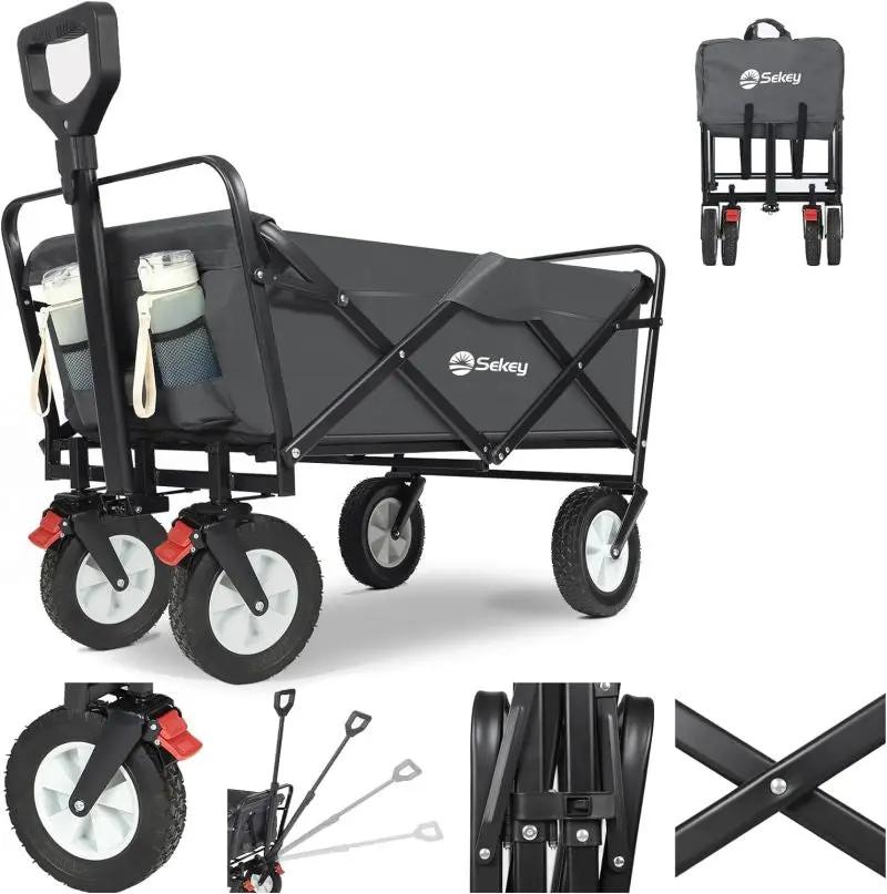 Sekey 100L / 200KG Faltbarer Bollerwagen, mit Bremsen und Vollgummirädern Sekey