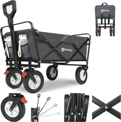 Sekey 100L / 200KG Faltbarer Bollerwagen, mit Bremsen und Vollgummirädern Sekey