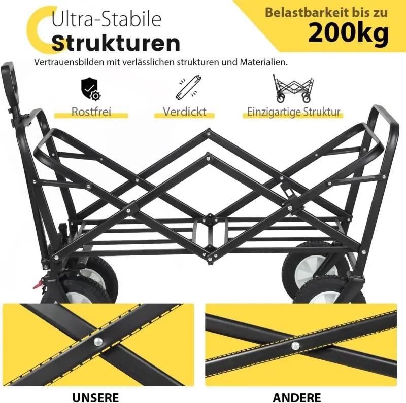 Sekey 100L / 200KG Faltbarer Bollerwagen, mit Bremsen und Vollgummirädern Sekey