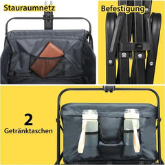 Sekey 100L / 200KG Faltbarer Bollerwagen, mit Bremsen und Vollgummirädern Sekey