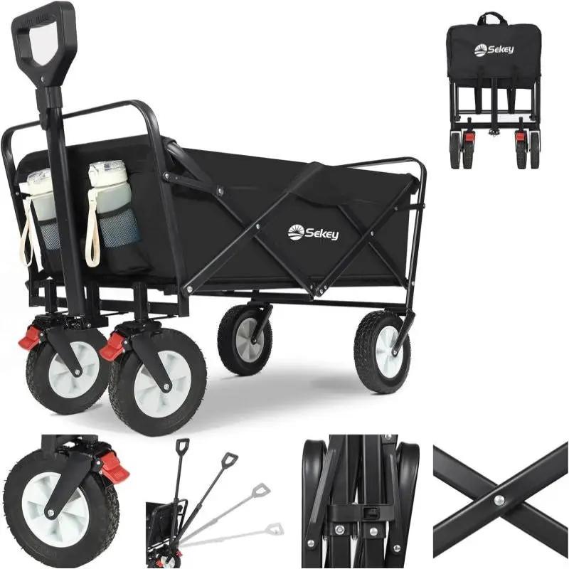 Sekey 100L / 200KG Faltbarer Bollerwagen, mit Bremsen und Vollgummirädern Sekey