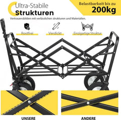 Sekey 100L / 200KG Faltbarer Bollerwagen, mit Bremsen und Vollgummirädern Sekey