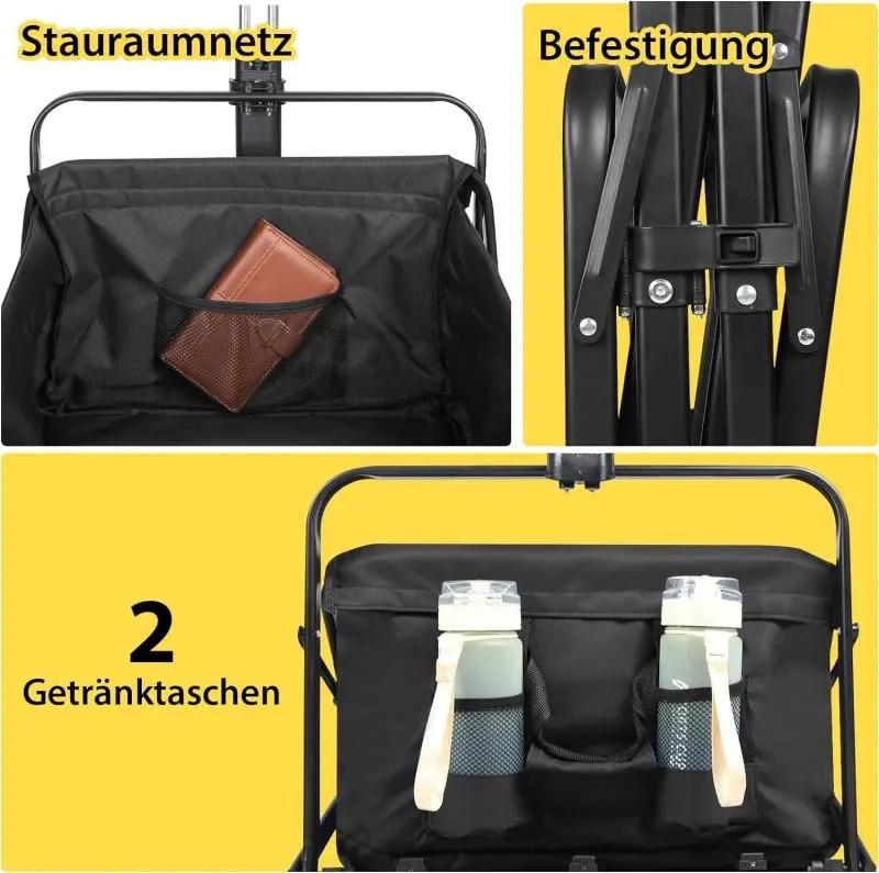 Sekey 100L / 200KG Faltbarer Bollerwagen, mit Bremsen und Vollgummirädern Sekey