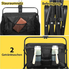 Sekey 100L / 200KG Faltbarer Bollerwagen, mit Bremsen und Vollgummirädern Sekey