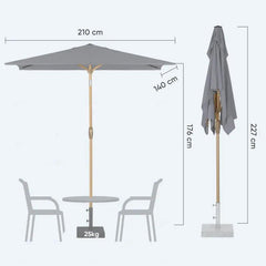 Sekey 210 x 140 cm Alu Sonnenschirm mit Kurbel, Sonnenschutz UV50+, aus Holz-Metall Sekey