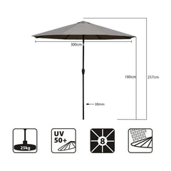 Sekey 300 cm Sonnenschirm mit Kurbel, Sonnenschutz UV50+ Sekey