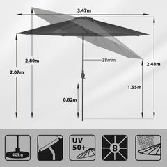 Sekey Runde Sonnenschirm Ø 350 cm mit Kurbel & Auto-Knickfunktion Windstabil, UPF 50+ Für Balkon, Terrasse & Garten Recyceltes Polyester (GRS-zertifiziert)