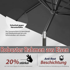 Sekey Runde Sonnenschirm Ø 350 cm mit Kurbel & Auto-Knickfunktion Windstabil, UPF 50+ Für Balkon, Terrasse & Garten Recyceltes Polyester (GRS-zertifiziert)