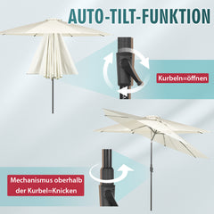 Sekey Runde Sonnenschirm Ø 350 cm mit Kurbel & Auto-Knickfunktion Windstabil, UPF 50+ Für Balkon, Terrasse & Garten Recyceltes Polyester (GRS-zertifiziert)
