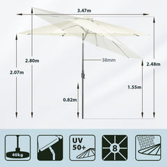 Sekey Runde Sonnenschirm Ø 350 cm mit Kurbel & Auto-Knickfunktion Windstabil, UPF 50+ Für Balkon, Terrasse & Garten Recyceltes Polyester (GRS-zertifiziert)