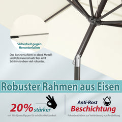 Sekey Runde Sonnenschirm Ø 350 cm mit Kurbel & Auto-Knickfunktion Windstabil, UPF 50+ Für Balkon, Terrasse & Garten Recyceltes Polyester (GRS-zertifiziert)