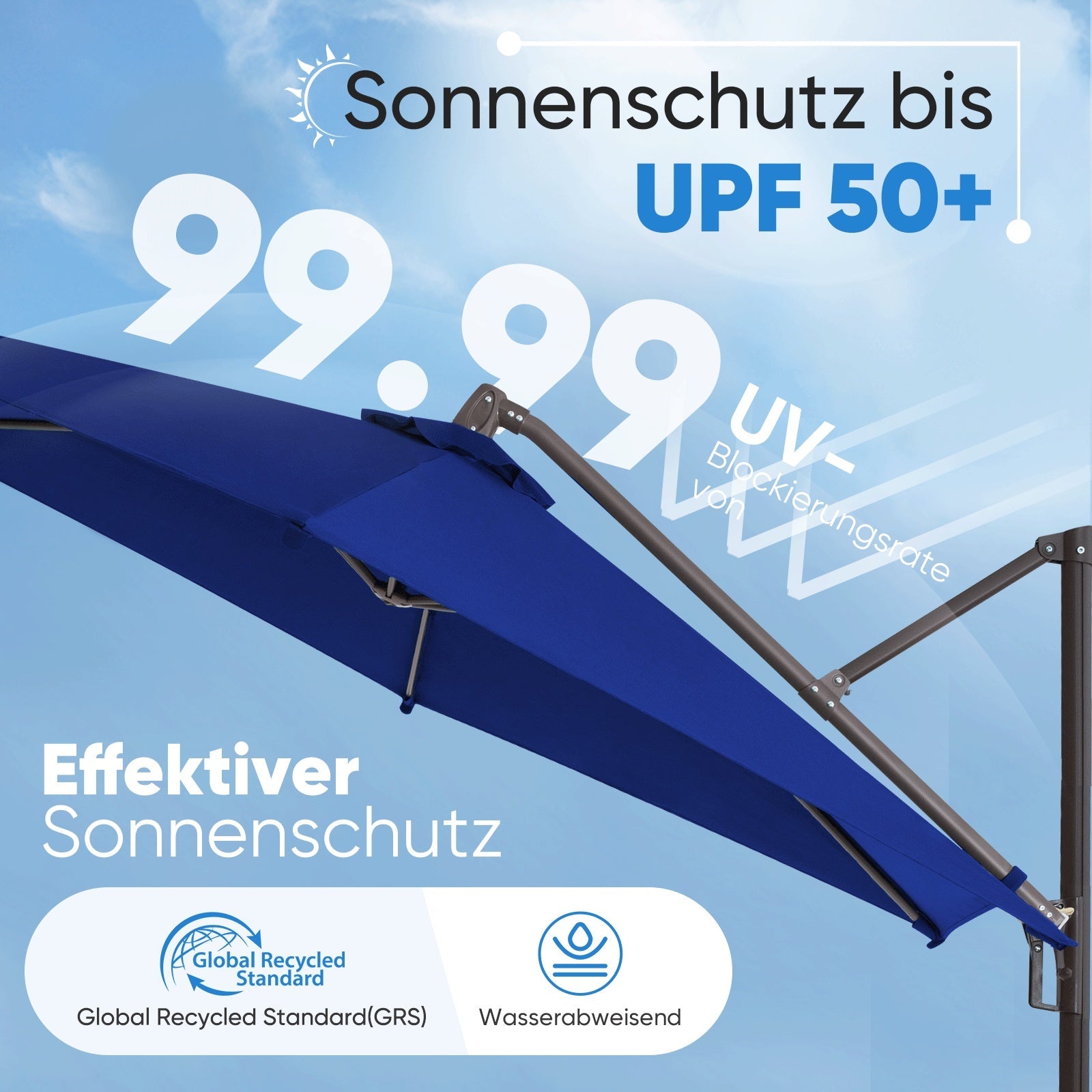 Sekey Ampelschirm 300 cm Aluminium Sonnenschirm mit 360° Drehung, Neigefunktion, UV50+ Schutz Sekey