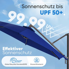 Sekey Ampelschirm 300 cm Aluminium Sonnenschirm mit 360° Drehung, Neigefunktion, UV50+ Schutz Sekey