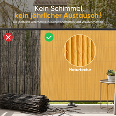 Sekey Balkon Sichtschutz in Natürlicher Schilfrohr-Optik – Wetterfeste Sichtschutzmatte mit Kabelbindern, Wasserdicht, UV-Beständig, Schimmelfrei, Ohne Bohren für Balkon, Garten & Terrasse