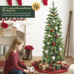 SALCAR Slim Artificial Christmas Tree 120/150/180/210 cm | Slim Nordmann Fir made of PE, Space-saving, Realistic, Reusable, With Metal Stand