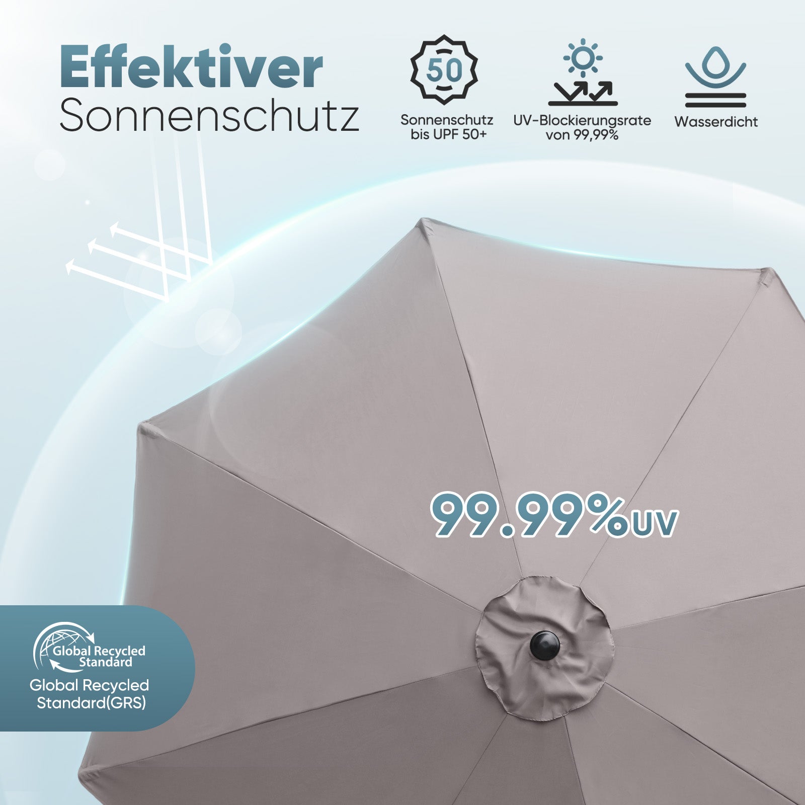 Sekey Sonnenschirm 300 cm Alu Gartenschirm Rund, Marktschirm Knickbar, mit Kurbel Sekey
