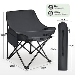 Sunula Campingstuhl Faltbar Ultraleicht, 1/2 Stück, Tragbar mit Tragetasche und Seitentaschen, 100 kg Belastbar, Rutschfeste Füße, Mondstuhl Design, Für Camping, Angeln, Picknick, Garten, Strand, 600D Oxford-Stoff