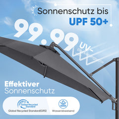 Sekey Ampelschirm 300 cm Aluminium Sonnenschirm mit 360° Drehung, Neigefunktion, UV50+ Schutz Sekey