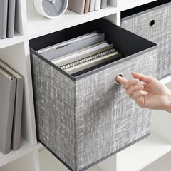 Sekey Aufbewahrungsboxen 6er Set 33 × 33 × 33 cm – Faltbare Stoffboxen mit Grifföse, stabile Ordnungsboxen für Kallax-Regale, Hellgrau