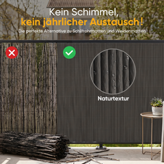 Sekey Balkon Sichtschutz in Dunkelgrau – Moderne Sichtschutzmatte in Holz-Optik, Wetterfest, Wasserdicht, UV-beständig & Schimmelfrei, Windschutz für Balkon, Garten & Terrasse inkl. Kabelbinder