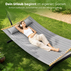 Sekey XXL Doppelhängematte mit Kissen – Gepolsterte Hängematte für 2 Personen, bis 200 kg belastbar, mit Bambus-Spreizstäben und Tragetasche für Garten, Balkon & Camping