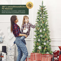 SALCAR Slim Artificial Christmas Tree 120/150/180/210 cm | Slim Nordmann Fir made of PE, Space-saving, Realistic, Reusable, With Metal Stand