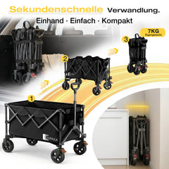 Sunula Faltbarer Bollerwagen 120 kg – 150L Handwagen mit Geländerädern, Bremsen & Einhandgriff, 3024
