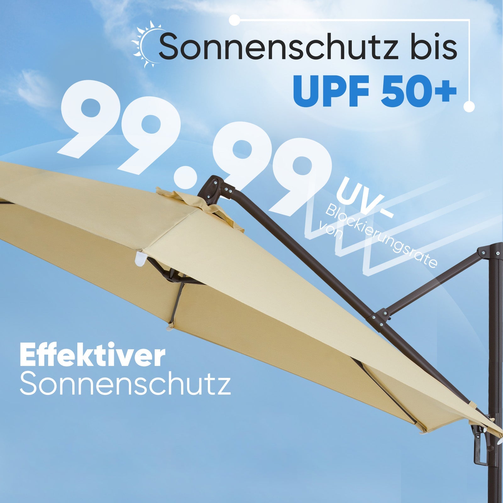 Sekey Ampelschirm 300 cm Aluminium Sonnenschirm mit 360° Drehung, Neigefunktion, UV50+ Schutz Sekey