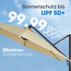 Sekey Ampelschirm 300 cm Aluminium Sonnenschirm mit 360° Drehung, Neigefunktion, UV50+ Schutz Sekey
