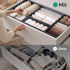 Sekey Schubladen-Organizer 12er Set – Faltbare Kleiderschrank Organizer aus Vliesstoff mit stabiler Bodenplatte, Aufbewahrungsboxen für Unterwäsche, Socken, Kleidung & Accessoires